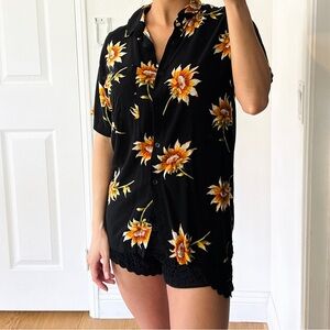 Black Sunflower Button Down Top Shirt